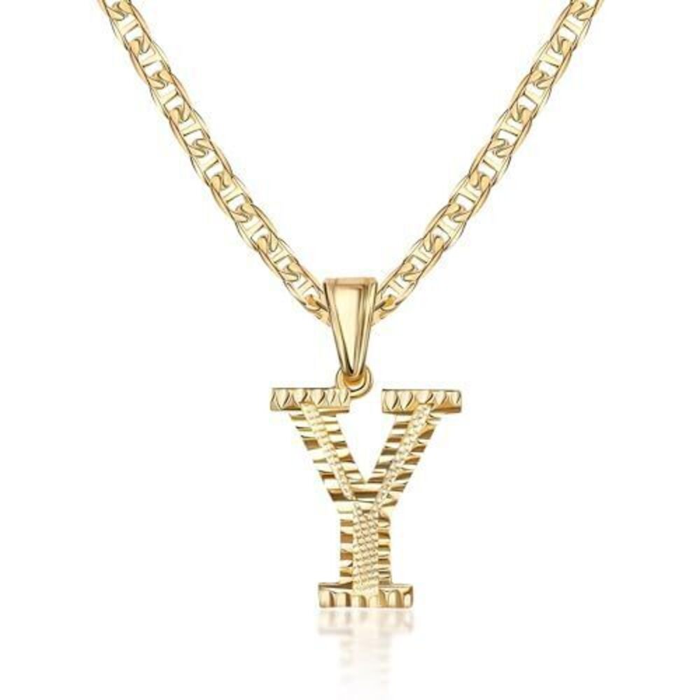 4194 18K Gold Plated Initial Necklace with Diamond Cut Initial,18" Chain